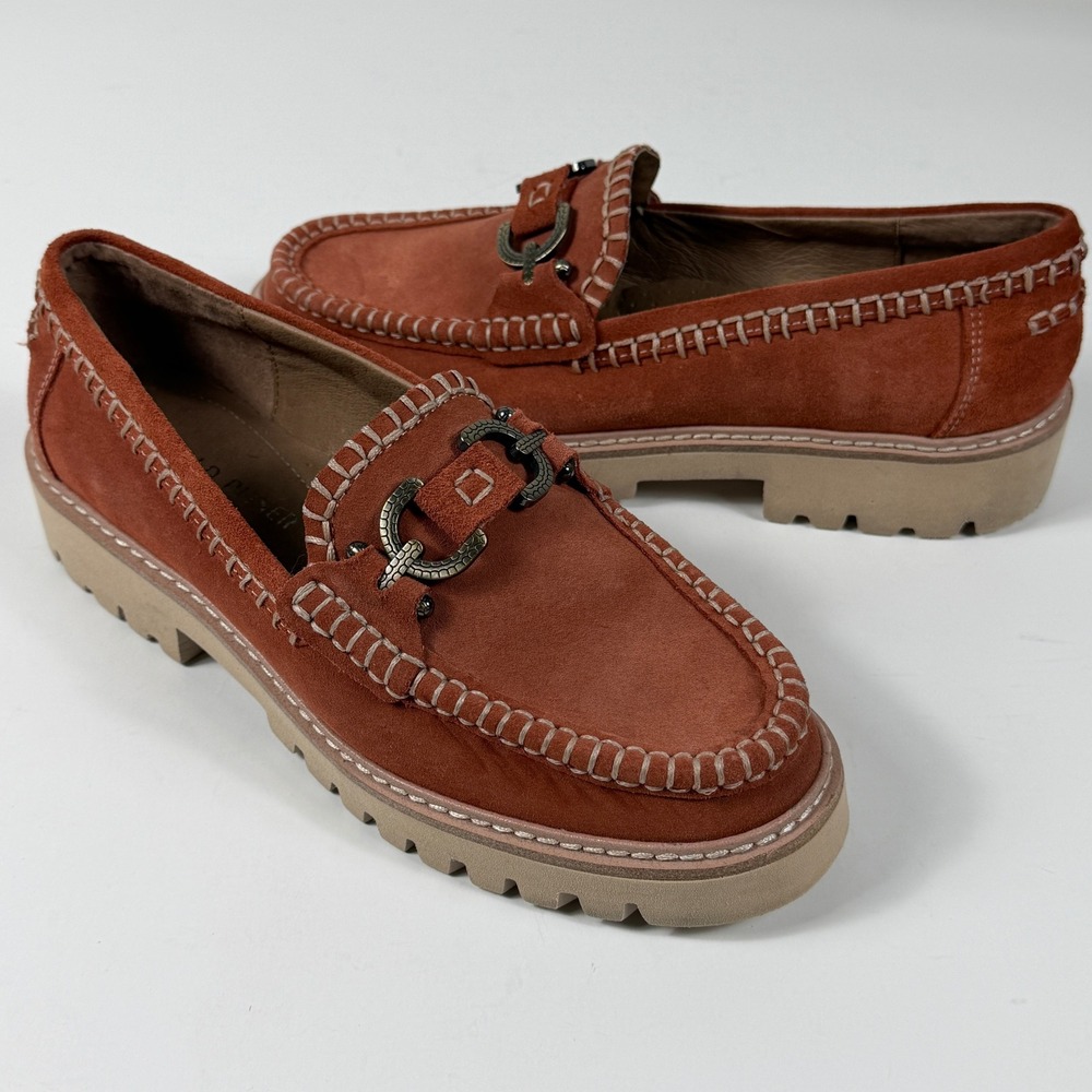 Donald Pliner Orphelios Loafers Women's 9 Rust Suede Chunky Platform Whipstitch